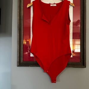 Zenana Outfitters Bright Red Scoop Neck Bodysuit